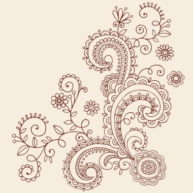 Henna Mehndi Paisley Flowers and Vines Doodle Vector Design clipart