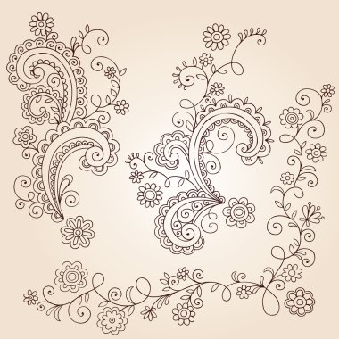 Henna Mehndi Paisley Flowers and Vines Doodle Vector Design clipart