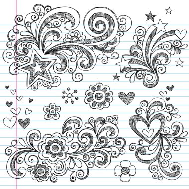 Stars and Hearts Sketchy Doodles Design Elements clipart