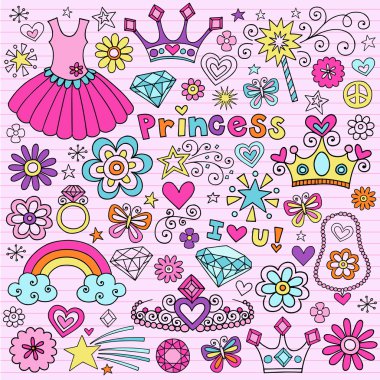 Princess Notebook Doodles Vector Icon Set Design Elements clipart