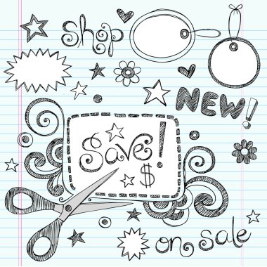 Sketchy Doodles Coupon and Scissors Doodles Vector Illustration clipart