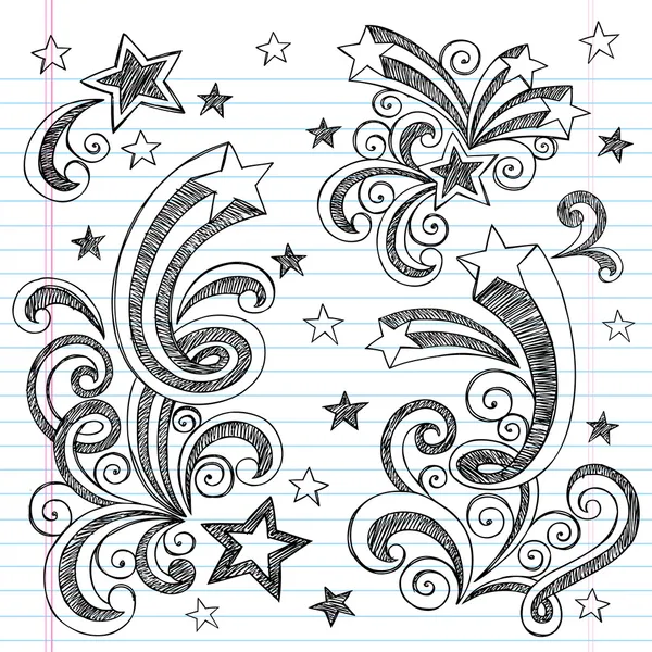 Shooting Stars Sketchy Doodles Elementi di design — Vettoriale Stock