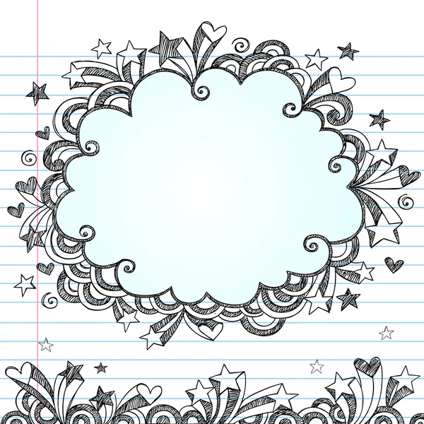 Voltar à escola Sketchy Cloud Frame Notebook Doodles Vector — Vetor de Stock