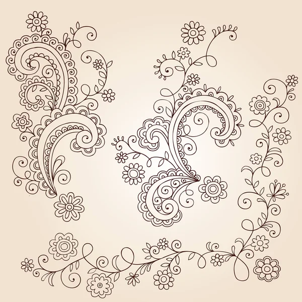 Henna Mehndi Paisley Blumen und Reben Doodle Vektor Design — Stockvektor