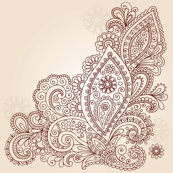 Henna Mehndi Paisley Flores Doodle Vector Diseño — Vector de stock