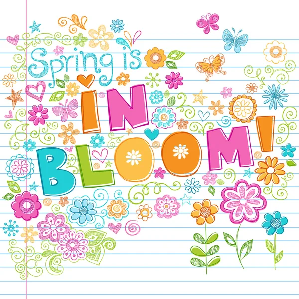Springtime in Bloom Flowers Sketchy Notebook Doodles — Stock Vector