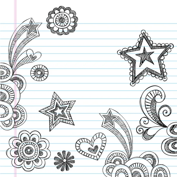 Ritorno a scuola Sketchy Notebook Doodles Elementi di design vettoriale — Vettoriale Stock