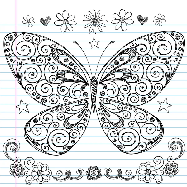 Mariposa Volver a la escuela Cuaderno de notas Doodles Elementos de diseño vectorial — Vector de stock