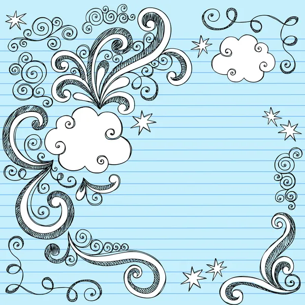 Nuvens Sketchy Doodles Vector Ilustração Página Fronteira — Vetor de Stock