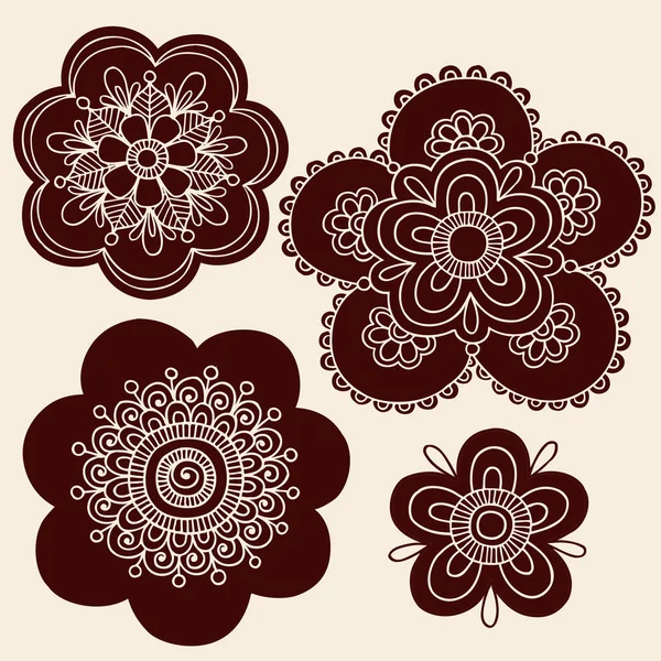 Sada návrhů henna mehndi paisley květiny silueta vektor — Stockový vektor