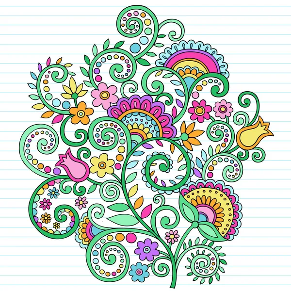 Flowers and Vines Paisley Henna Notebook Doodles — Stock Vector