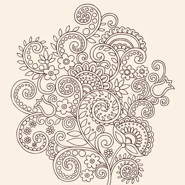 Henna Mehndi Paisley Blumen und Reben Doodle Vektor — Stockvektor