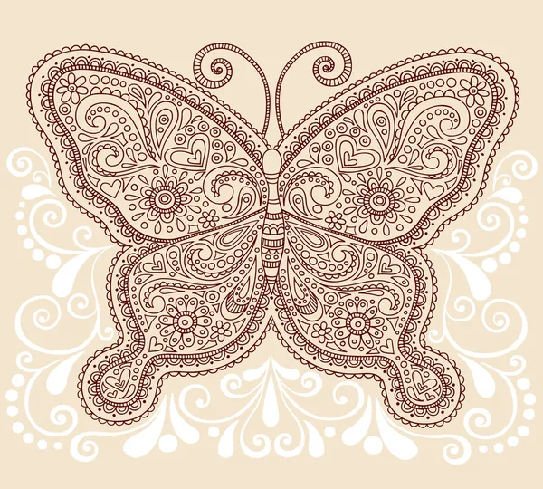 Butterfly Henna Mehndi Pasiley Doodle Vector — Stock Vector