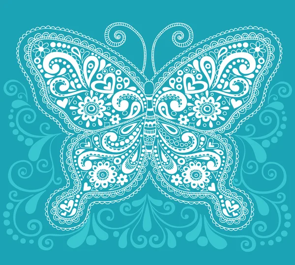 Ornate Butterfly Henna Doodle Vector Illustration — Stock Vector