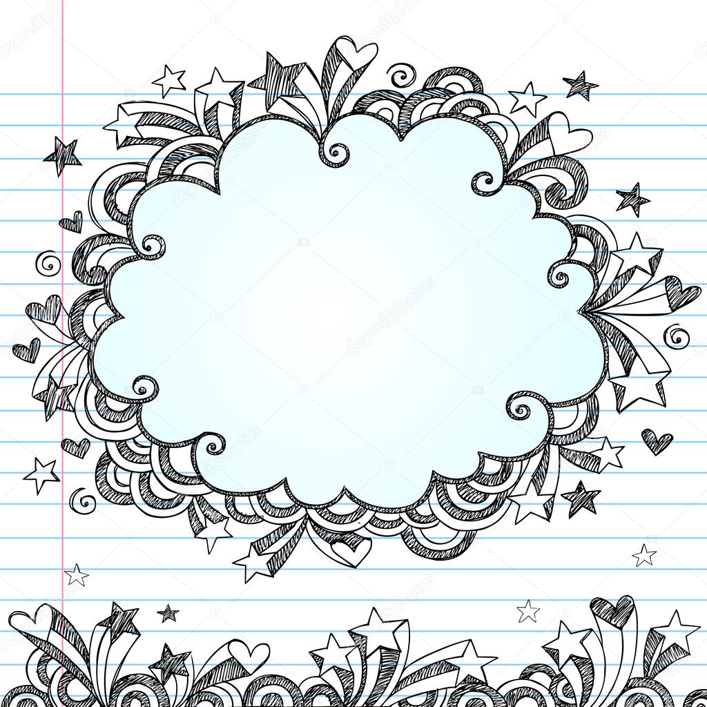 Back to School Sketchy Cloud Frame Notebook Doodles Vector
