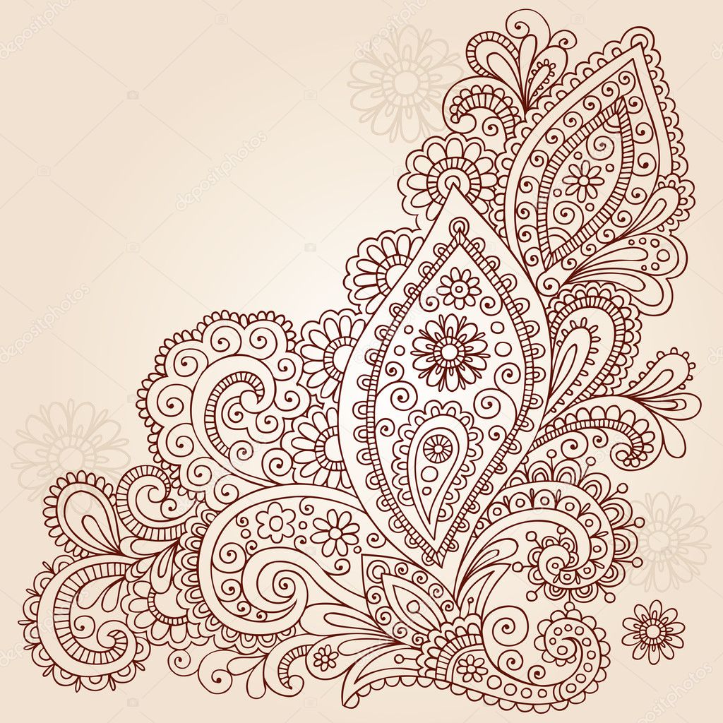 Henna Mehndi Paisley Flowers Doodle Vector Design