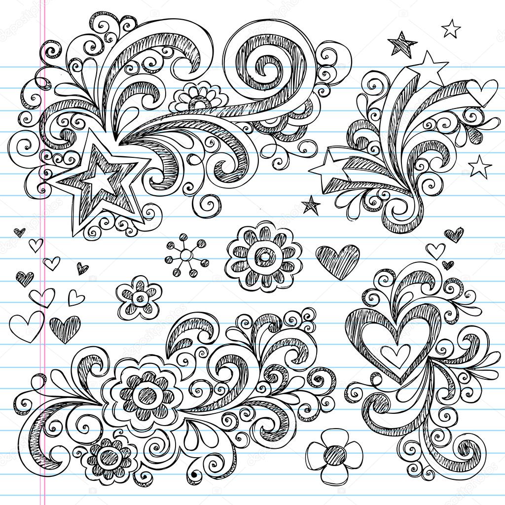 Stars and Hearts Sketchy Doodles Design Elements