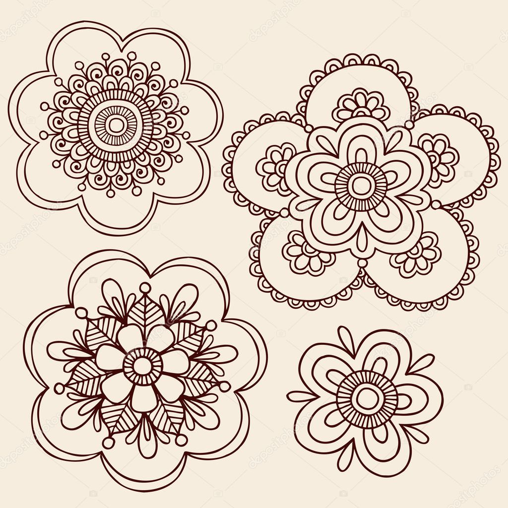 Henna Mehndi Mandala Flowers Doodle Vector Design