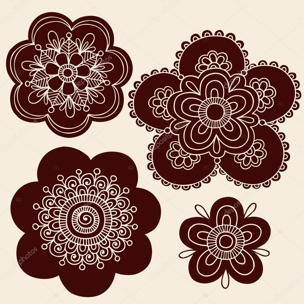 Elementi di design illustrazione vettoriale set doodle del tatuaggio fiori disegnati a mano henn¨ mandala floreale — Vettoriali di blue67