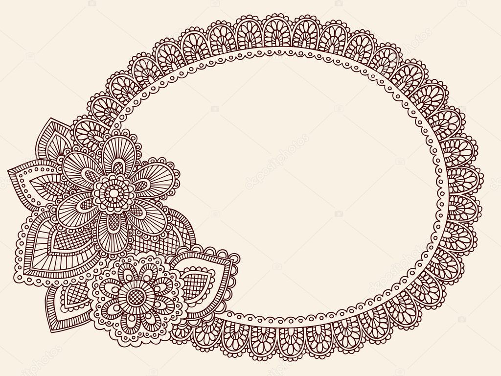 Lace Doily Henna Flower Frame Doodle Vector Border