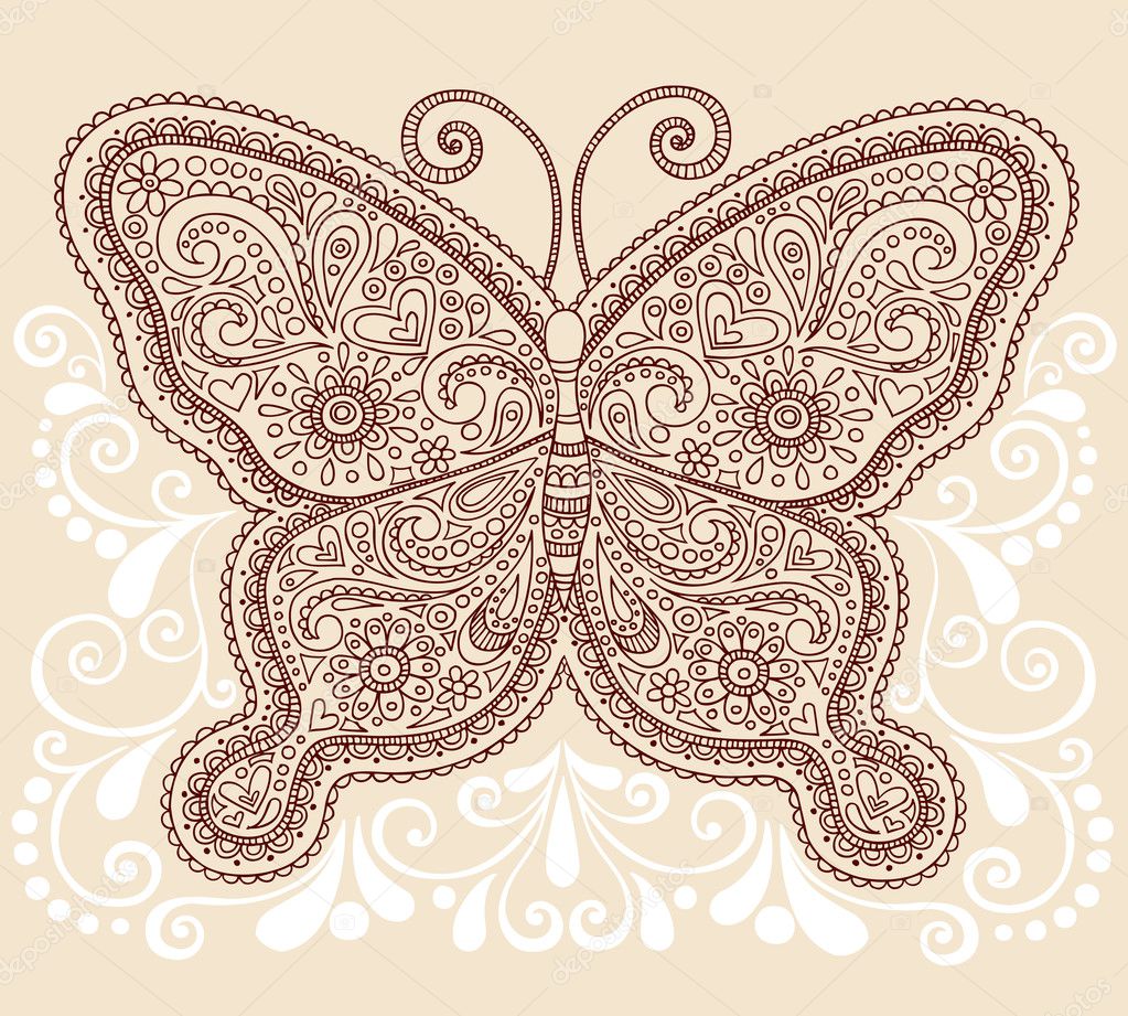 Butterfly Henna Mehndi Pasiley Doodle Vector