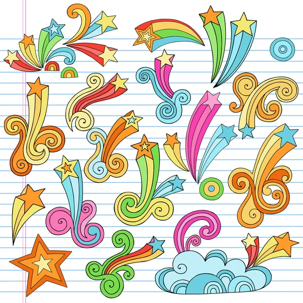 Psychedelic defter doodle swirls ve vektör yıldız — Stok Vektör