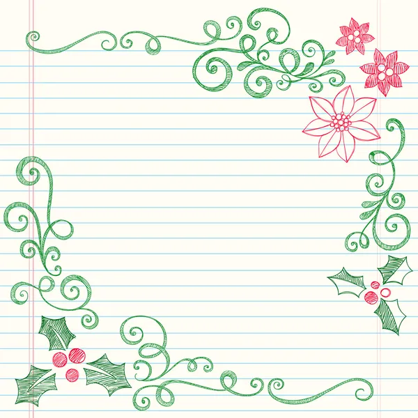 Natale Holly e Poinsetta Sketchy Doodles — Vettoriale Stock