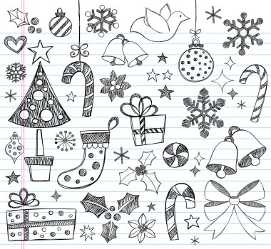 Christmas Sketchy Doodles Design Elements Set clipart