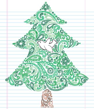 Christmas Tree and Dove Sketchy Doodles clipart