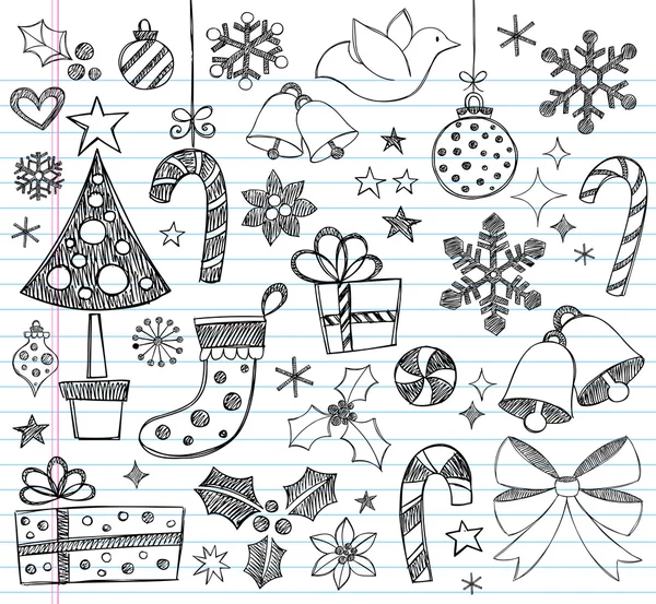 Navidad Sketchy Doodles conjunto de elementos de diseño — Vector de stock