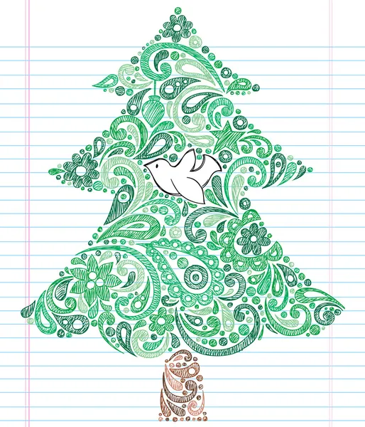 Christmas Tree and Dove Sketchy Doodles — Stock Vector