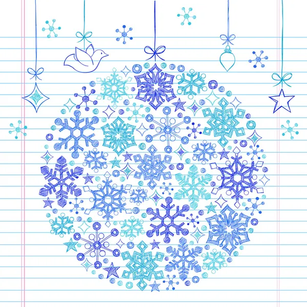 Jul snöflingor prydnad skissartad doodle — Stock vektor