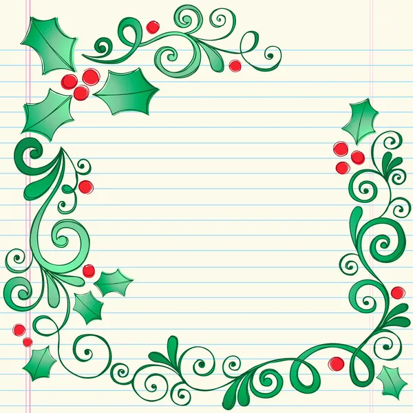 Caderno esboçado de Holly fronteira doodles vector — Vetor de Stock