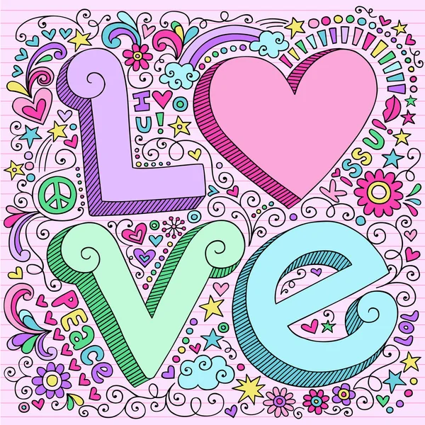 Valentine kärlek notebook doodles set — Stock vektor