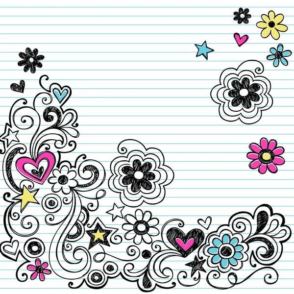 Sketchy Marker Flower Doodles Diseño vectorial — Archivo Imágenes Vectoriales
