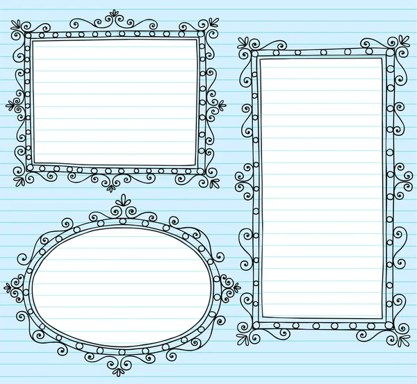 Swirly ramar och gränser notebook doodles vektor set — Stock vektor