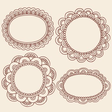 Henna Doodles Picture Frame Border Design Vector Set clipart