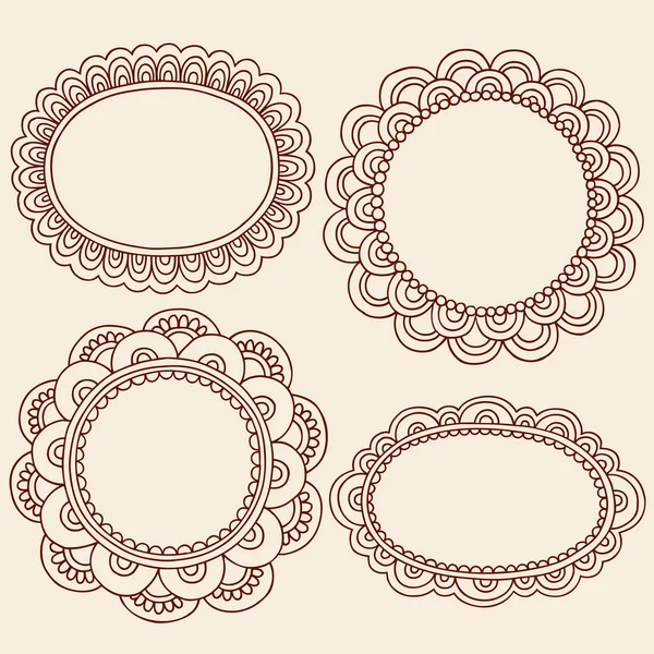 Henna Doodles Picture Frame Border Design Vector Set — Stock Vector