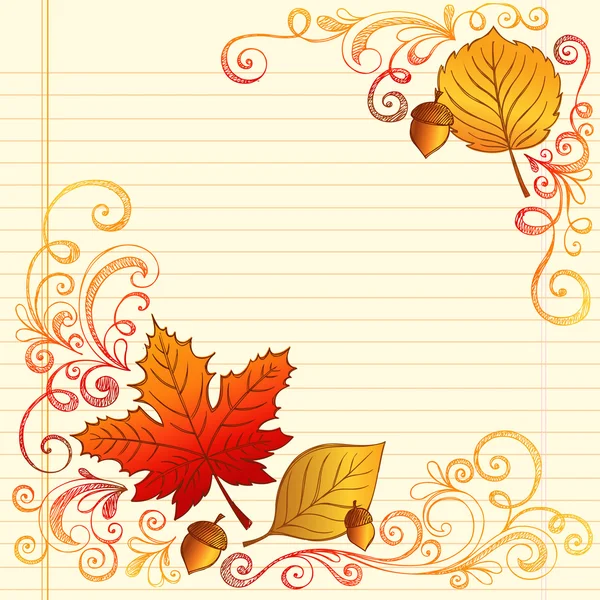Back to School Sketchy Doodles Autumn Leaves — Stock Vector