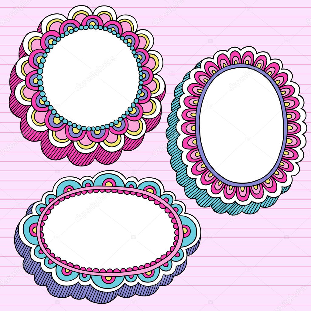 Psychedelic Doodle Picture Frame Vector Set