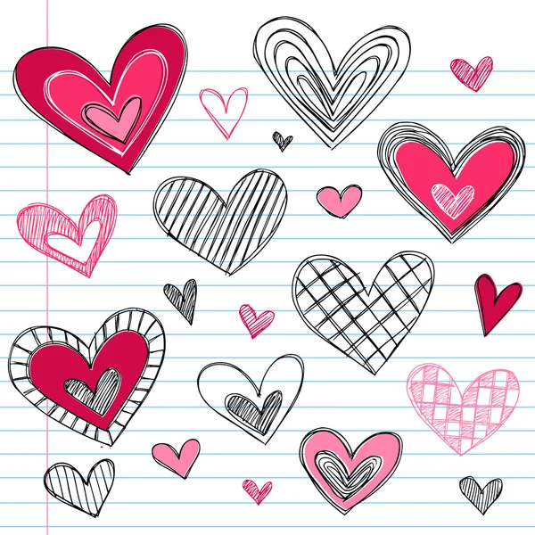 Alla hjärtans dag Heartsvsketchy Doodles kärlek Set Vektorgrafik