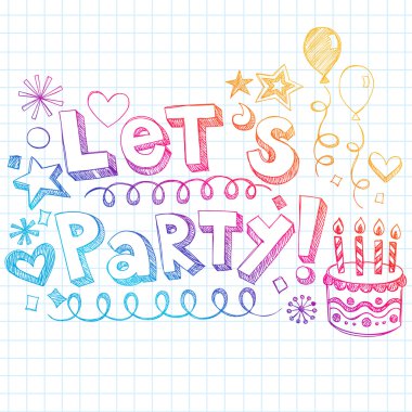 Let's Party Happy Birthday Doodles Vector Illustration clipart