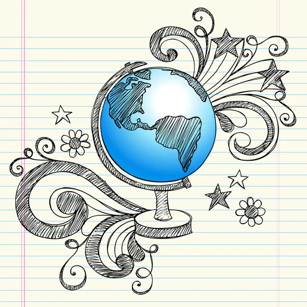 Coğrafya sınıf globe planet yarım yamalak doodle vektör — Stok Vektör