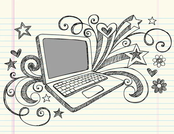 Computer portatile Sketchy Doodles — Vettoriale Stock