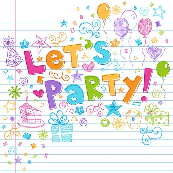 Party Happy Birthday Doodles Vector Illustration — Stock Vector