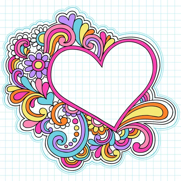 Kalp çerçeve kenarlığı psychedelic defter doodles — Stok Vektör