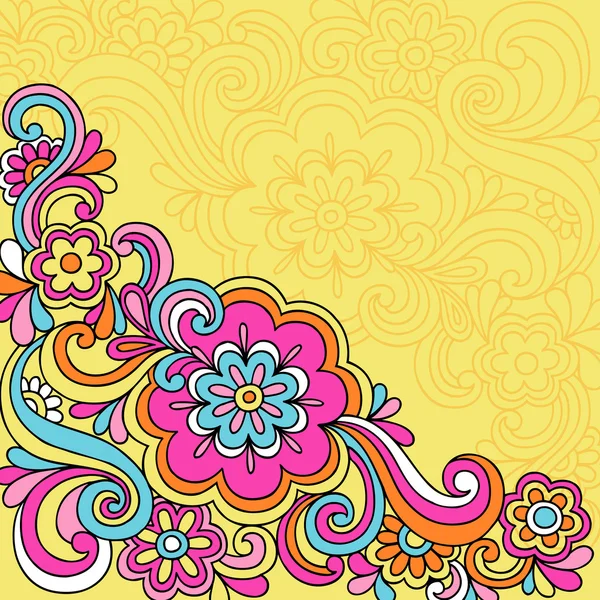 Psychedelic çiçekler ve swirls defter doodle vektör — Stok Vektör