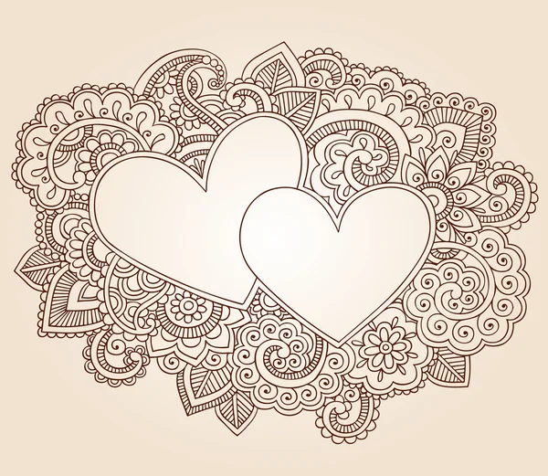 Día de San Valentín Henna Corazones Amor Doodles Vector — Archivo Imágenes Vectoriales