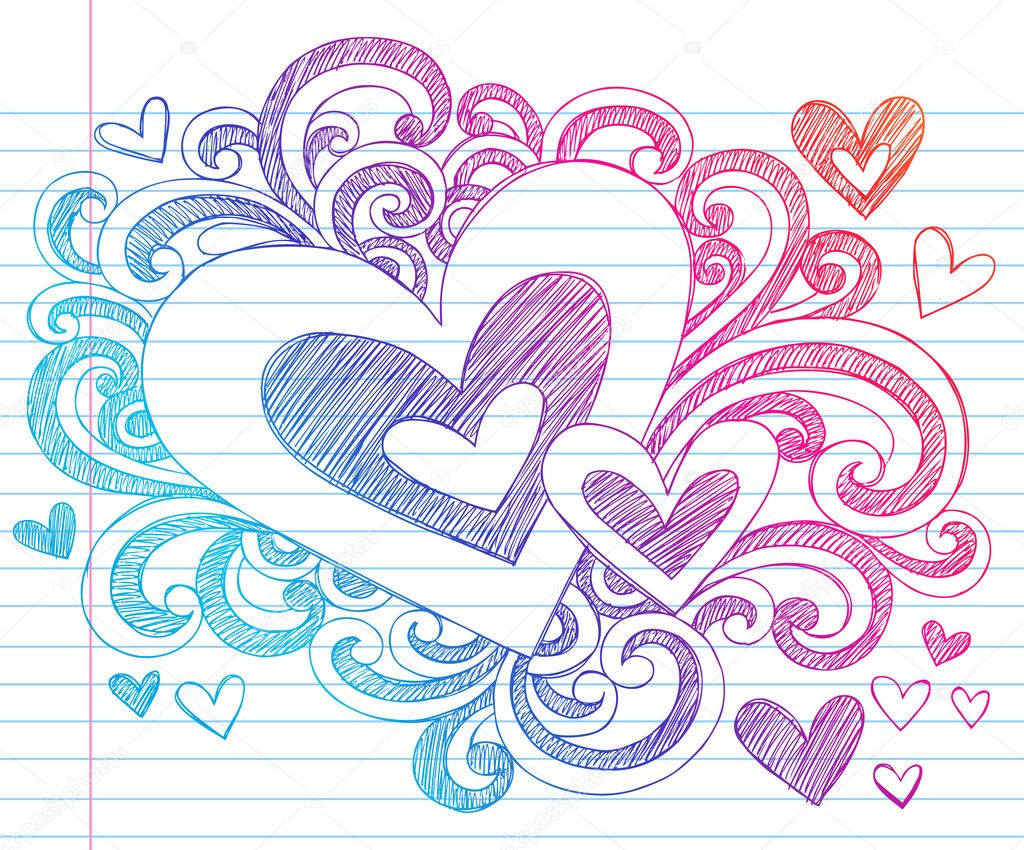 Valentine's Day Hearts Sketchy Doodles Love Vector