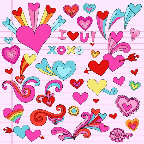 Cuaderno de San Valentín Doodle Hearts Vector Illustration — Archivo Imágenes Vectoriales